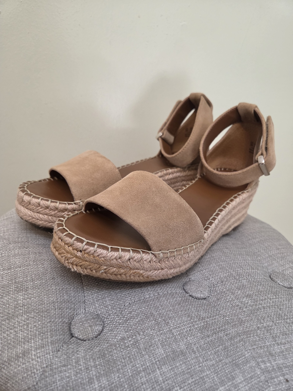 Franco Sarto Tan Suede Espadrille Wedge Sandals